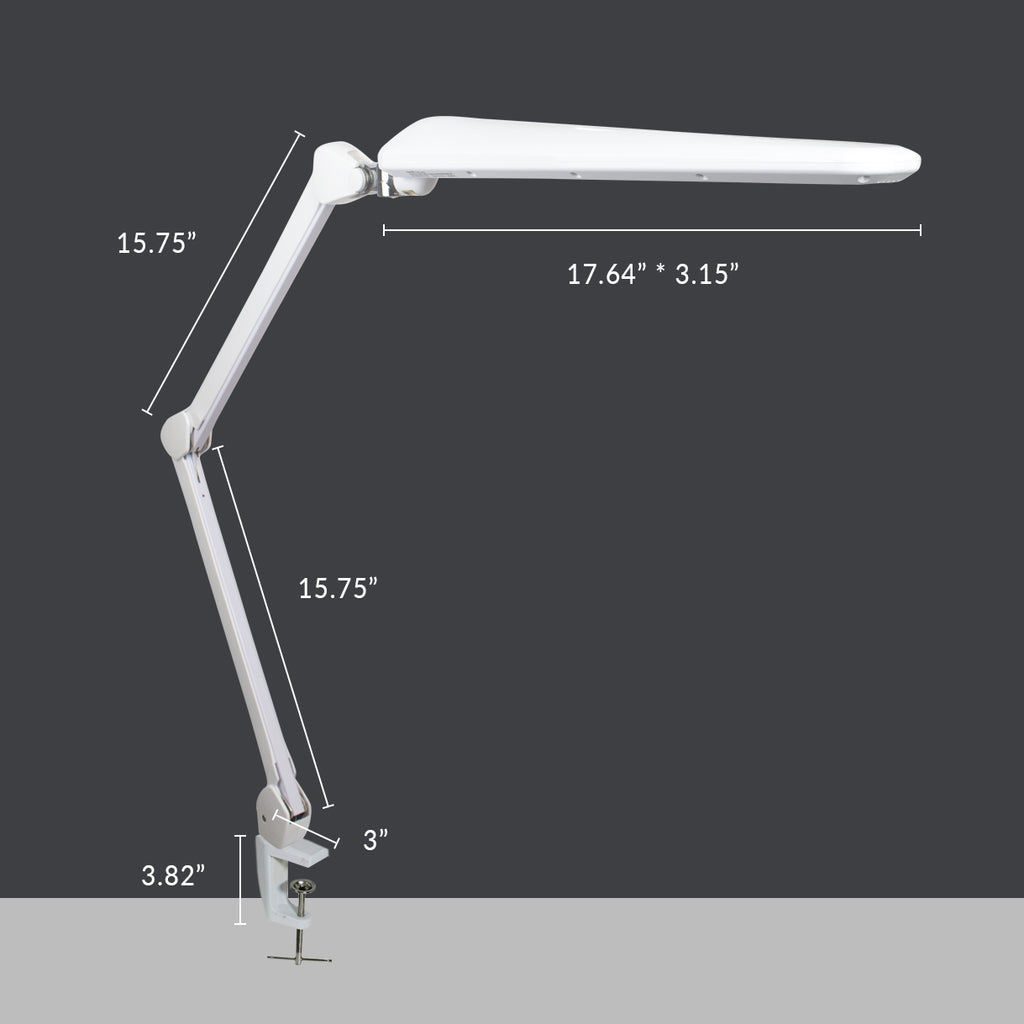 17" Wide Shade Elite Desk Lamp with Clamp – Adjustable & Non-polar Dimming Light, White