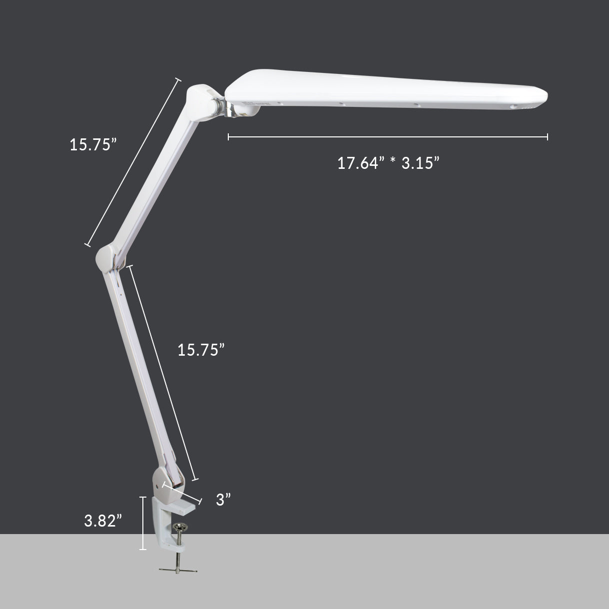 17" Wide Shade Elite Desk Lamp with Clamp – Adjustable & Non-polar Dimming Light, White