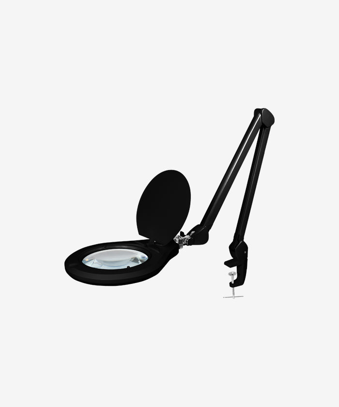 6" Glass Lens Elite Magnifying Lamp with Clamp – Glare-Free, Non-polar Dimming for Reading, Black