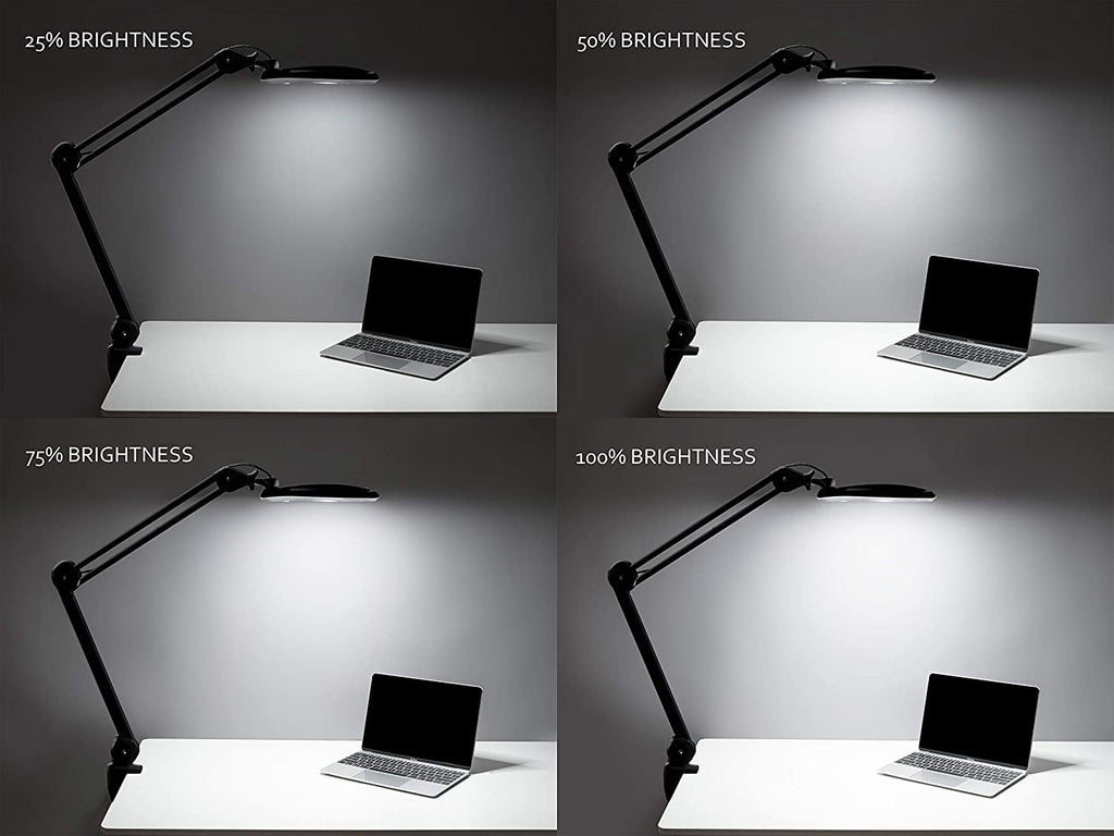 5" Wide Bifocals Lens – 1200 Lumens LED Magnifying Lamp for Crafts & Detail Works, Clamp Mount, Gray