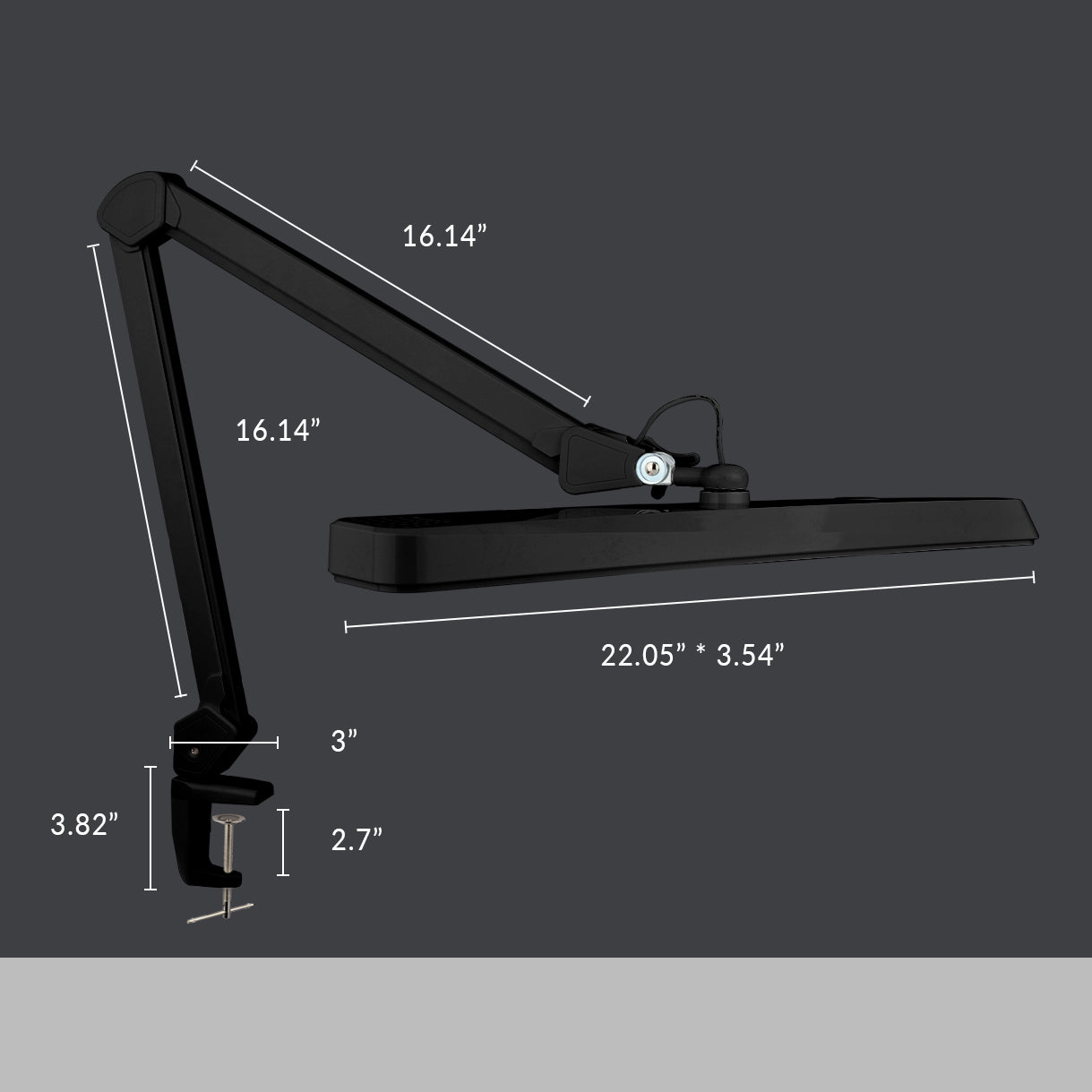 22” Wide Shade LED Desk Lamp with Clamp – 2500 Lumens Task Light