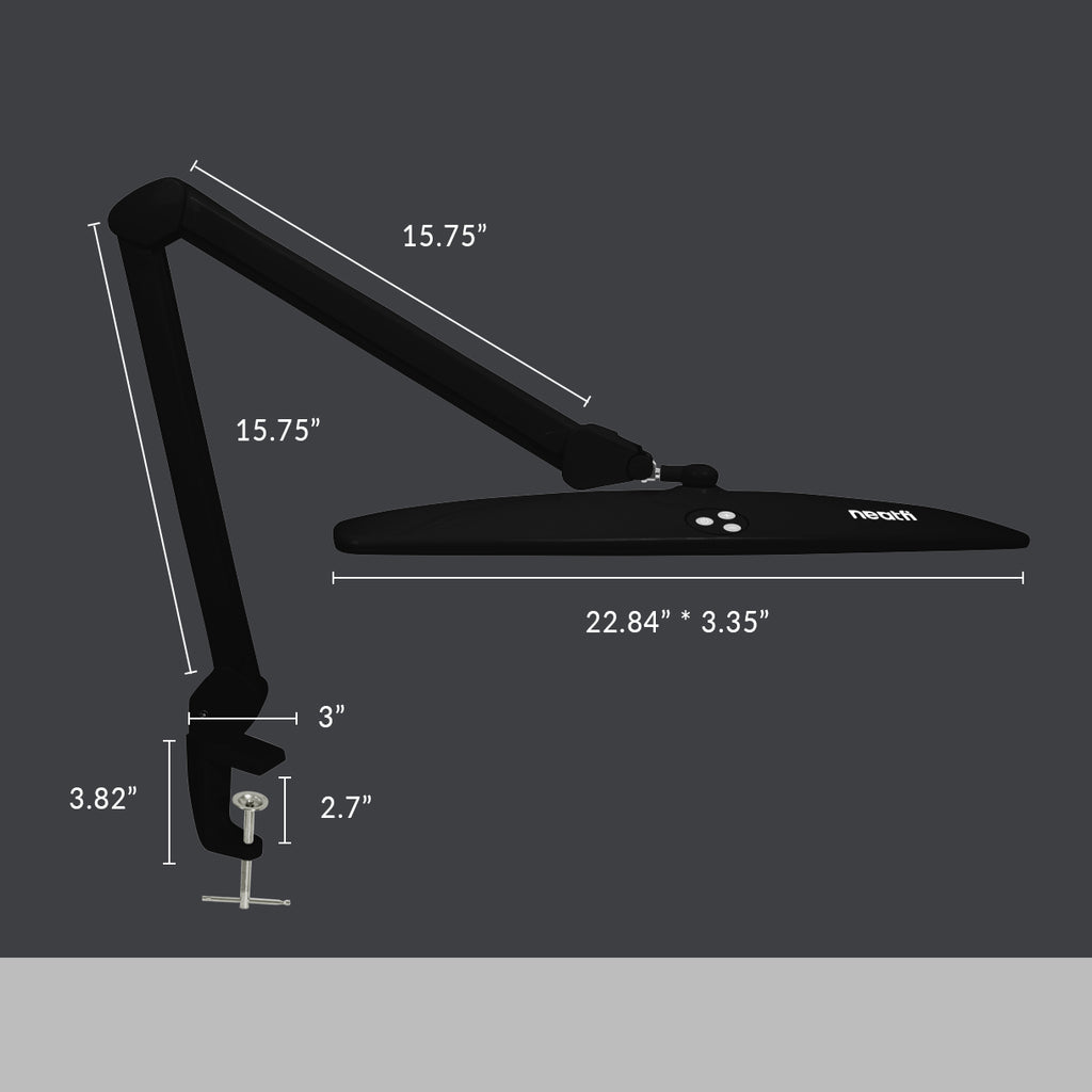 1600 Lumens LED Desk Lamp with Clamp – 22" Wide Shade, Adjustable & Non-Polar Dimming Light, Black
