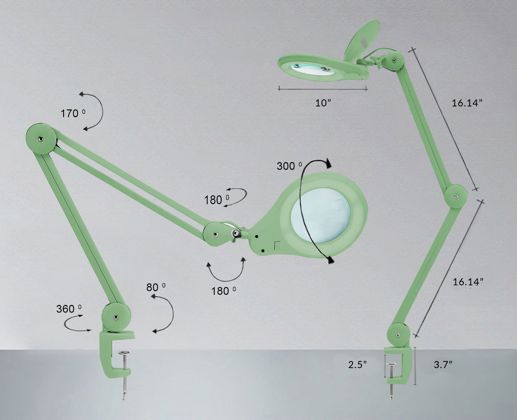 Lente bifocal de 5" de ancho – Lámpara de aumento LED de 1200 lúmenes para manualidades y trabajos de precisión, montaje con abrazadera, verde medianoche