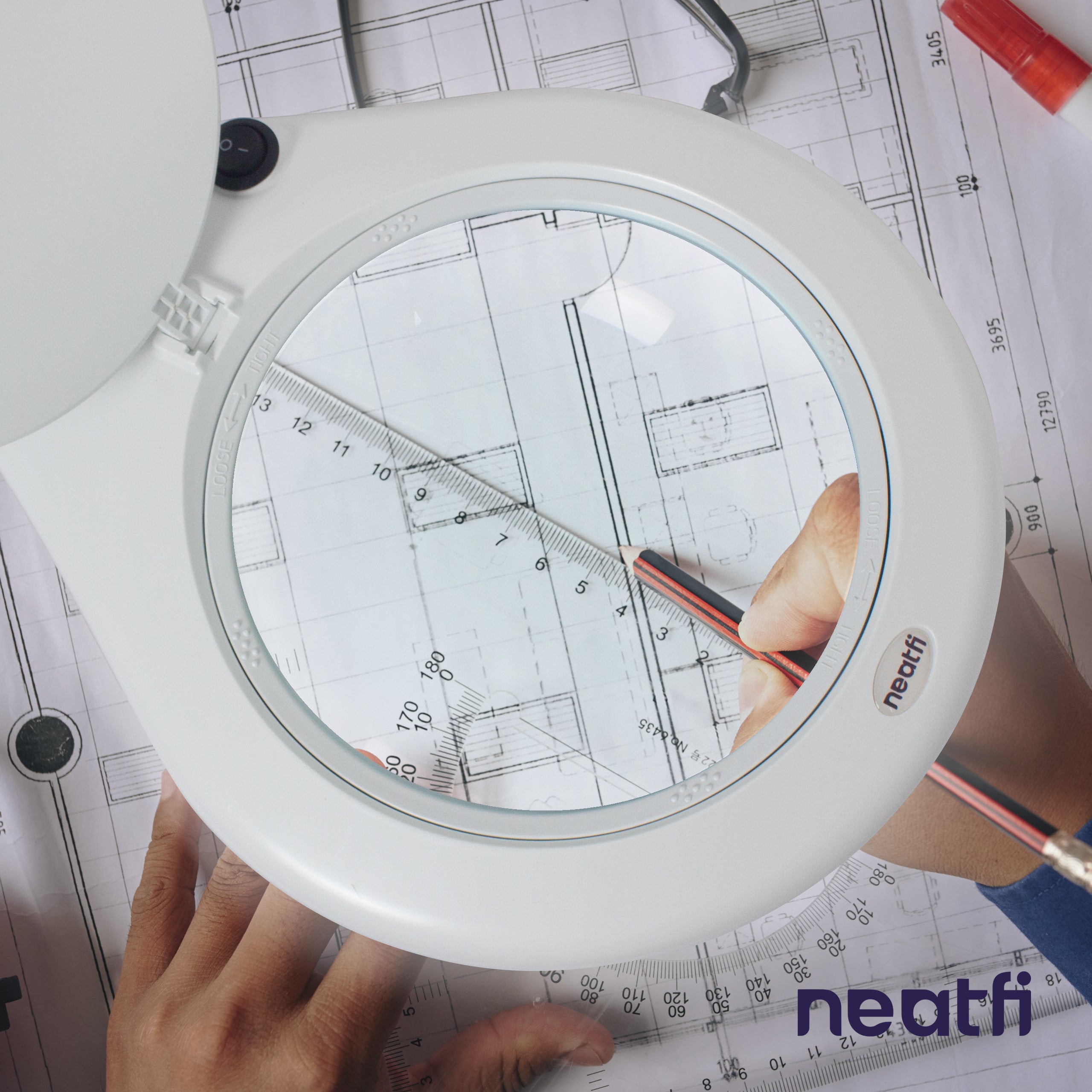 7” Glass Lens Elite Magnifying Lamp with Clamp – 5 Diopter Adjustable Arm for Detail Works, White