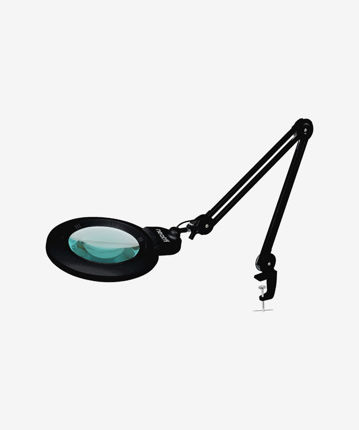 7” Wide Acrylic Lens LED Magnifying Lamp with Clamp – 1600 Lumens, Dimmable for Close Works, Black