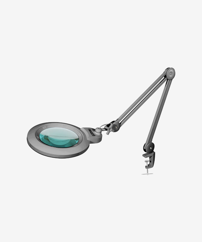 7” Wide Acrylic Lens LED Magnifying Lamp with Clamp – 1600 Lumens, Dimmable for Close Works, Silver