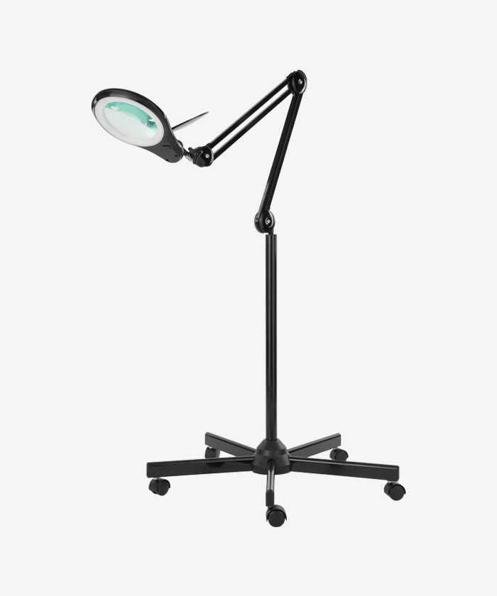 5" Wide Bifocals Glass Lens – 1200 Lumens LED Magnifying Floor Lamp with Rolling Base, Black