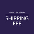 An image with a purple background featuring the text 'PRODUCT REPLACEMENT' and 'SHIPPING FEE' in white and black fonts.