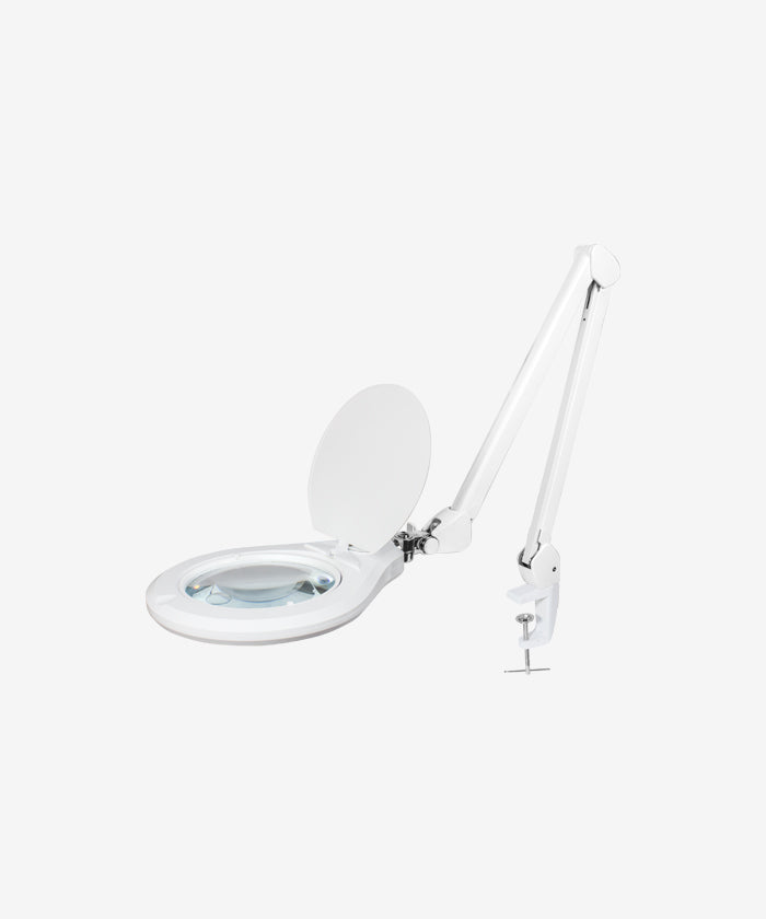 6" Glass Lens Elite Magnifying Lamp with Clamp – Glare-Free, Non-polar Dimming for Reading, White